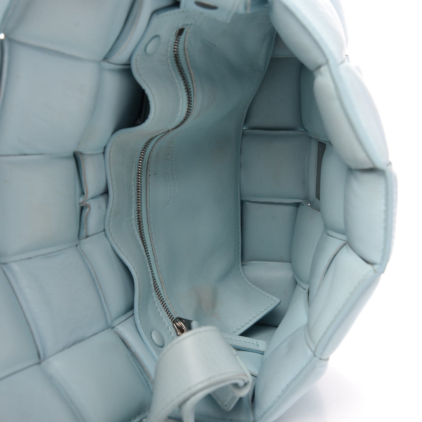 Paper Calfskin Maxi Intreccio Padded Cassette Crossbody Bag Ice