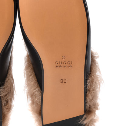 Gucci Calfskin Lambswool Tiger Embroidered Womens Princetown Slippers 36 Black 6 of 8