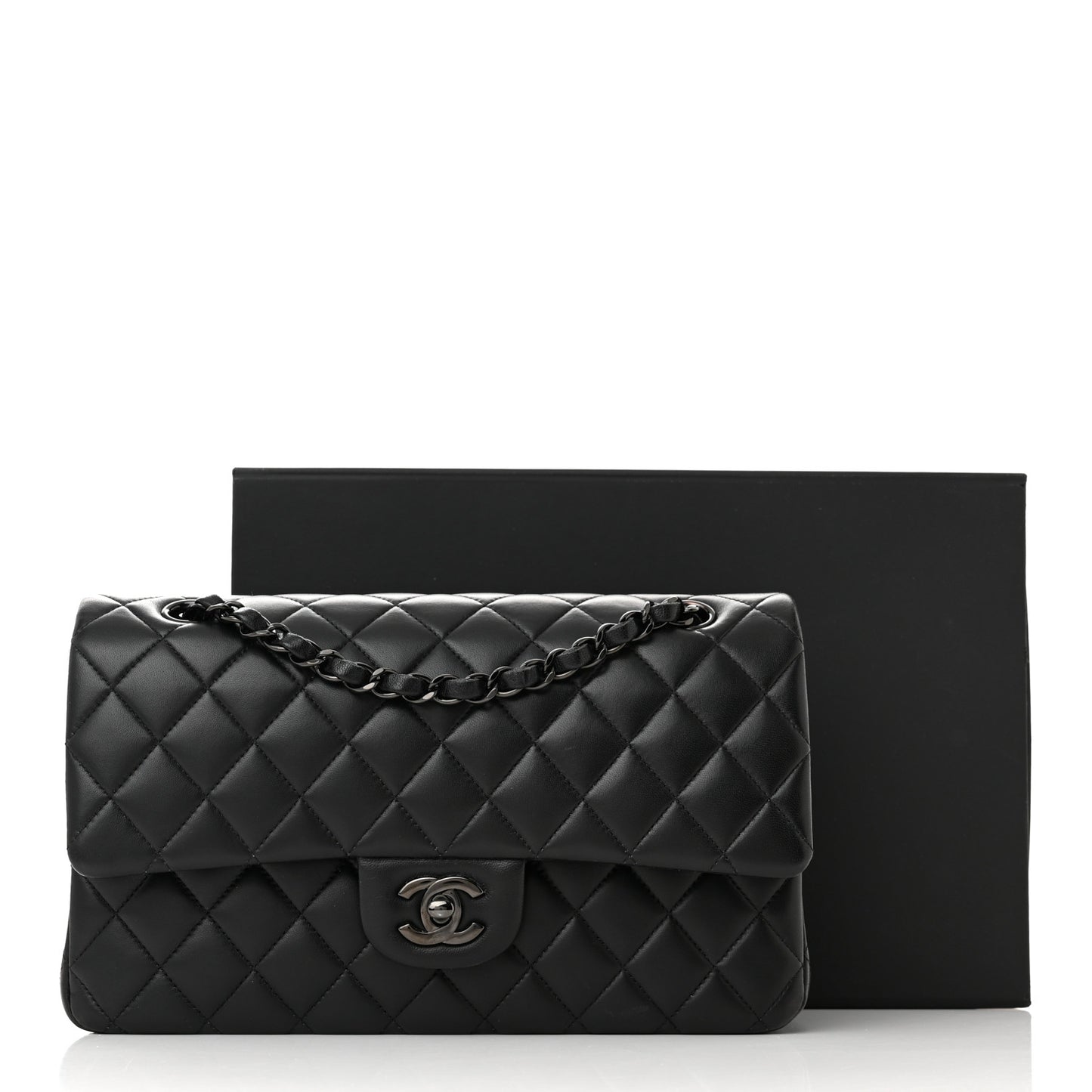 Lambskin Quilted Medium Double Flap So Black