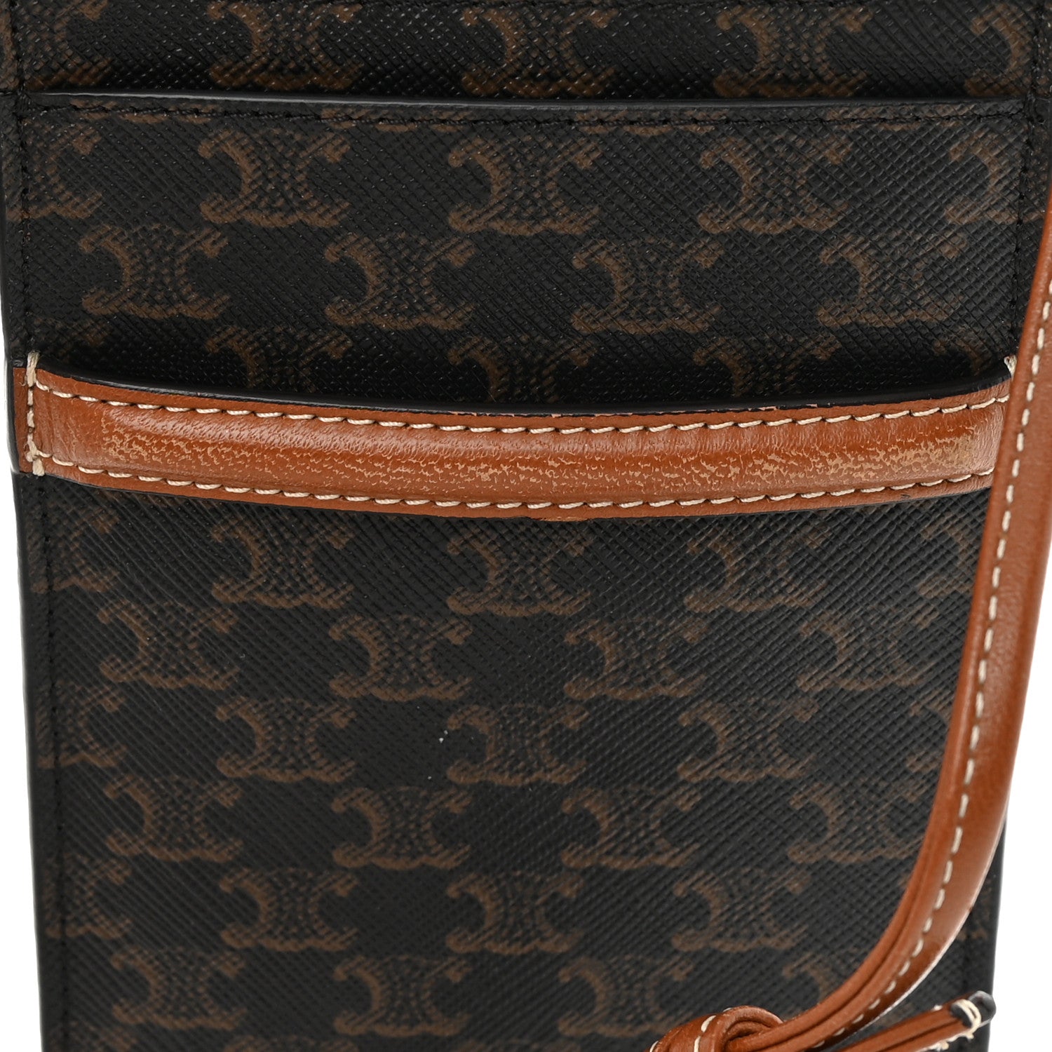 Celine Triomphe Canvas Lambskin Phone Pouch With Flap Tan 1344491