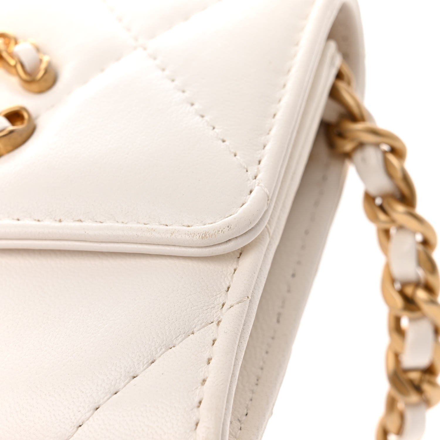 Chanel Lambskin Quilted Chanel 19 Flap Coin Purse With Chain White 11 of 14