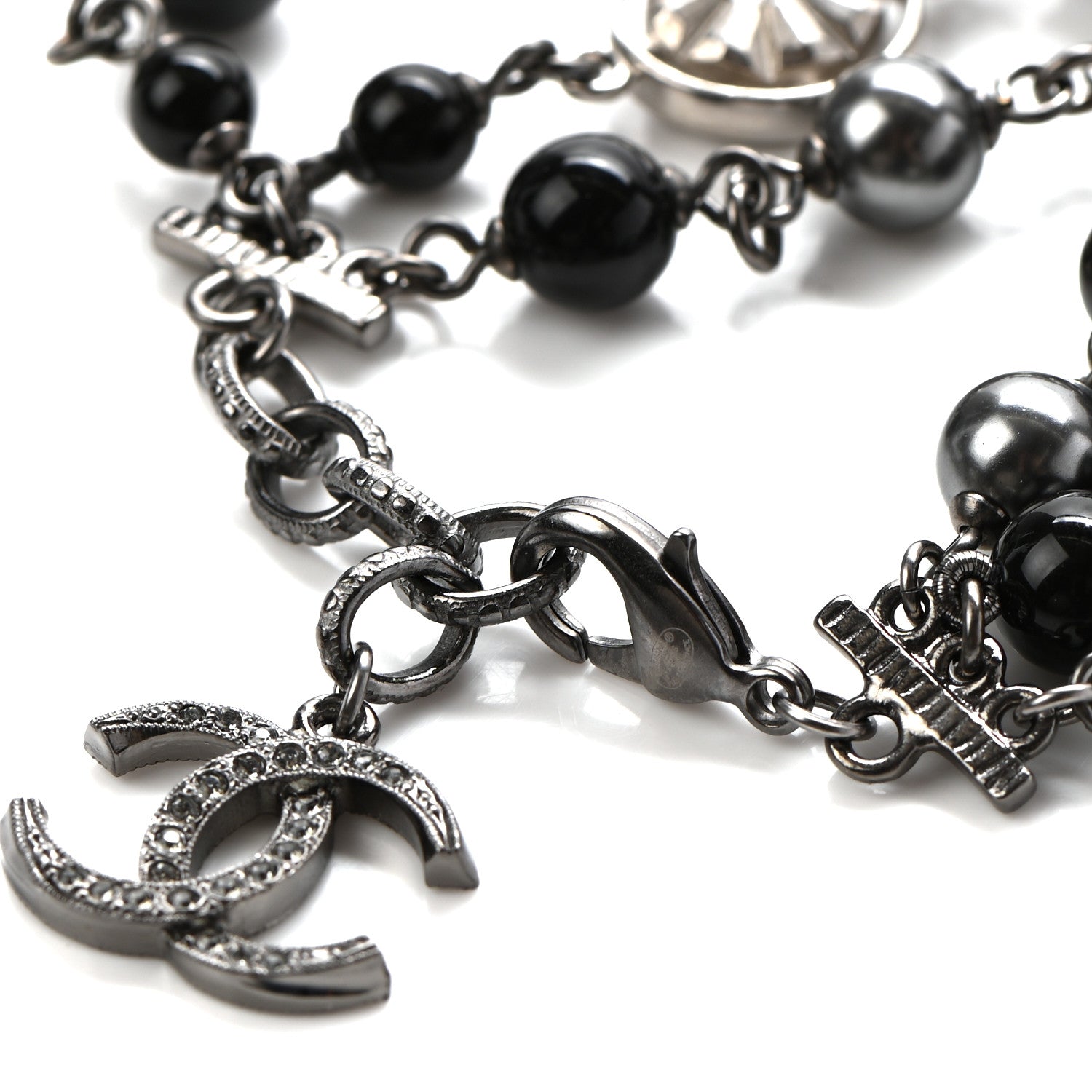 Chanel Pearl Crystal Beaded CC Bracelet Black 4 of 5