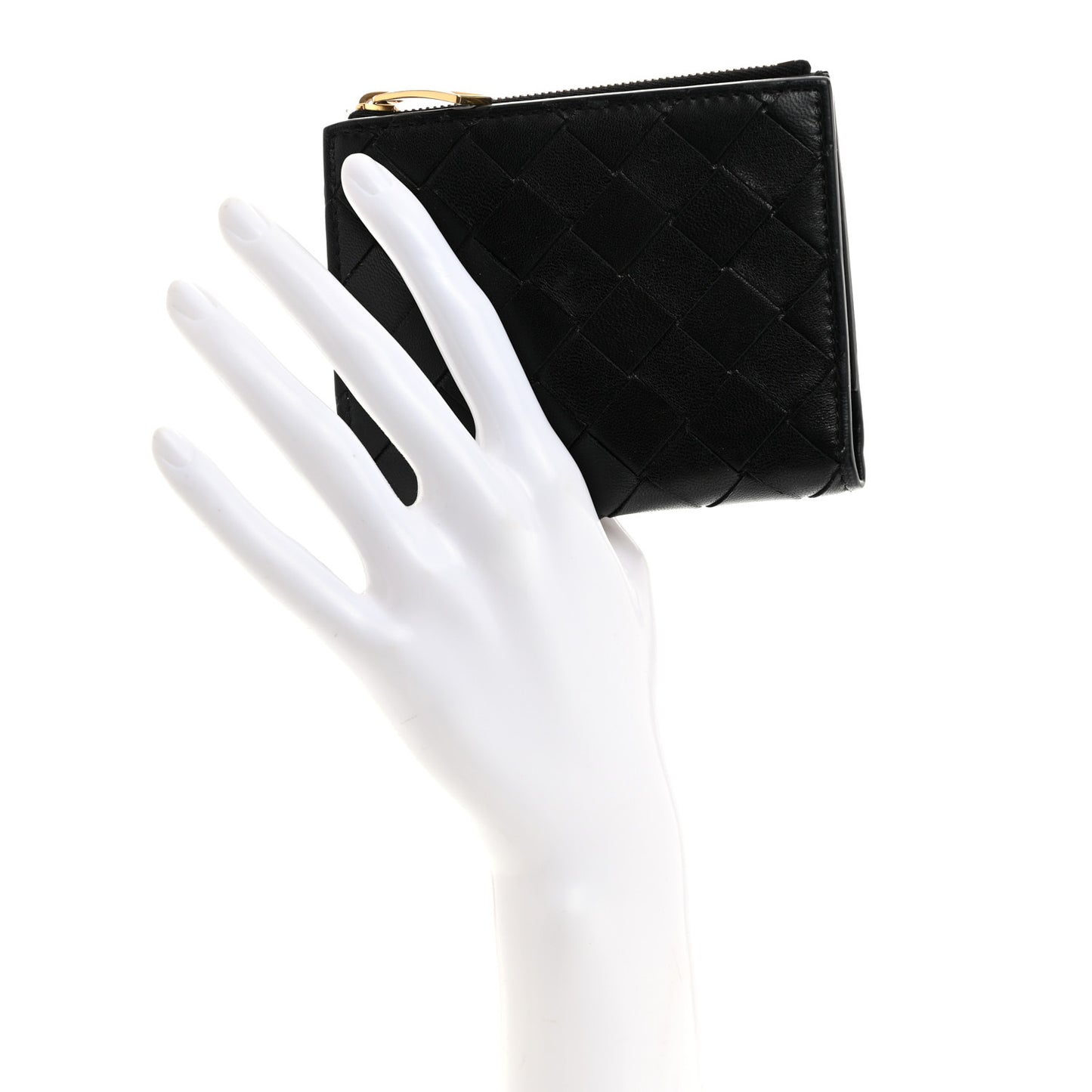 Nappa Intrecciato Medium Bi-Fold Zip Wallet Black