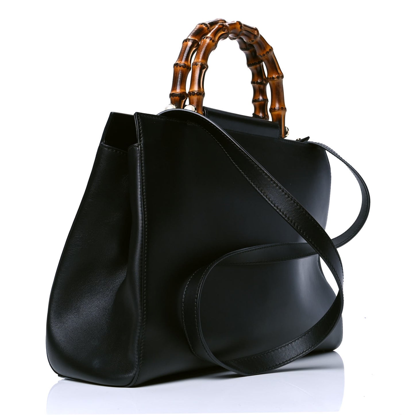 Nappa Bamboo Medium Nymphaea Top Handle Bag Black