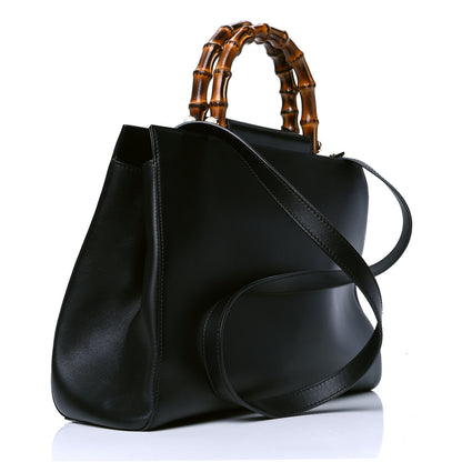 Gucci Nappa Bamboo Medium Nymphaea Top Handle Bag Black 2 of 4