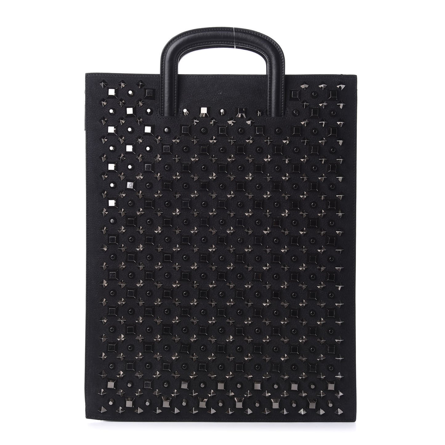 Calfskin Spiked Studded Large Trictrac Portfolio Bag Black