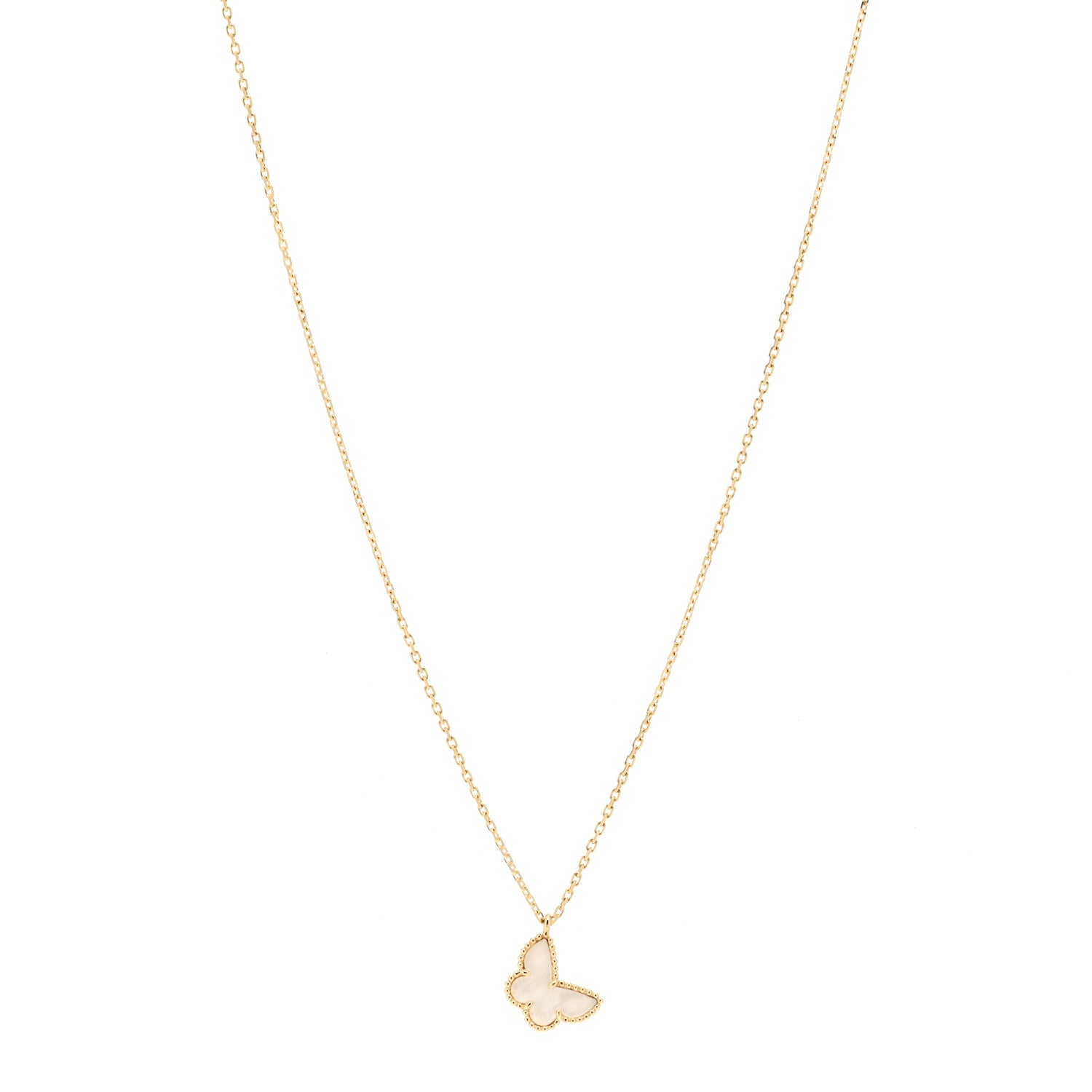 Van Cleef & Arpels 18K Yellow Gold Mother of Pearl Sweet Alhambra Butterfly Pendant Necklace 1 of 6