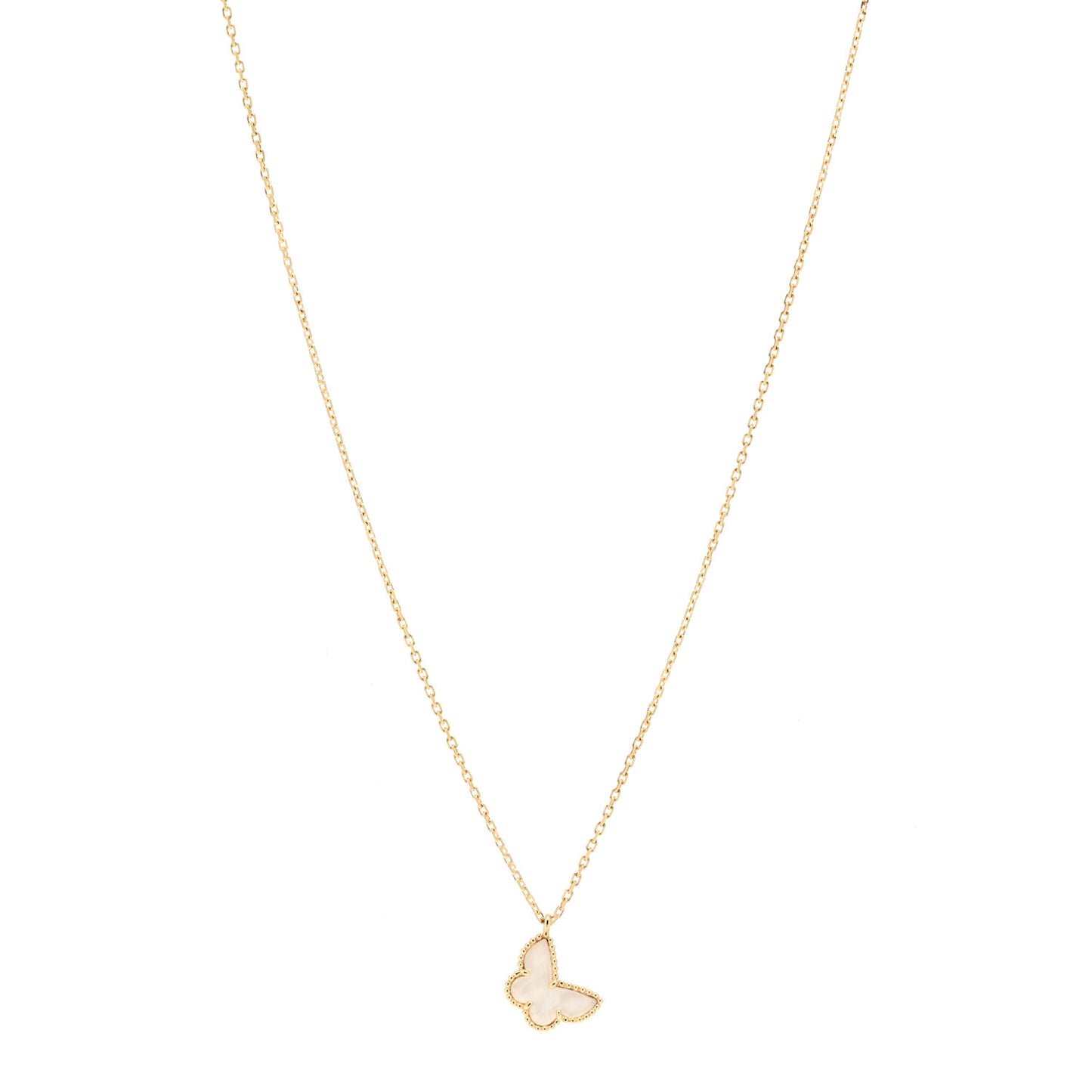 18K Yellow Gold Mother of Pearl Sweet Alhambra Butterfly Pendant Necklace
