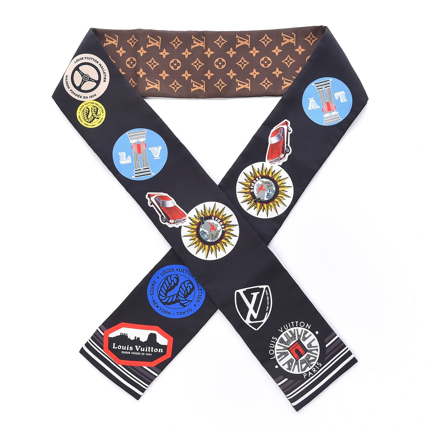 Louis Vuitton Silk Monogram World Tour Stickers Bandeau Black 1 of 5