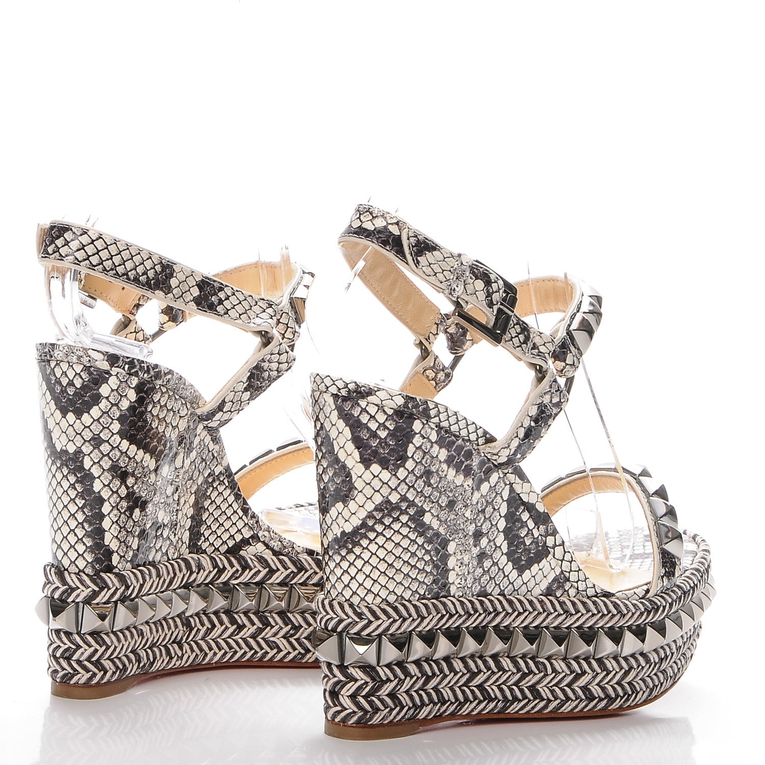 Christian Louboutin Watersnake Print Cataclou 120 Wedge Sandals 36 Roccia Gun Metal 3 of 8
