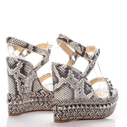 Christian Louboutin Watersnake Print Cataclou 120 Wedge Sandals 36 Roccia Gun Metal 3 of 8