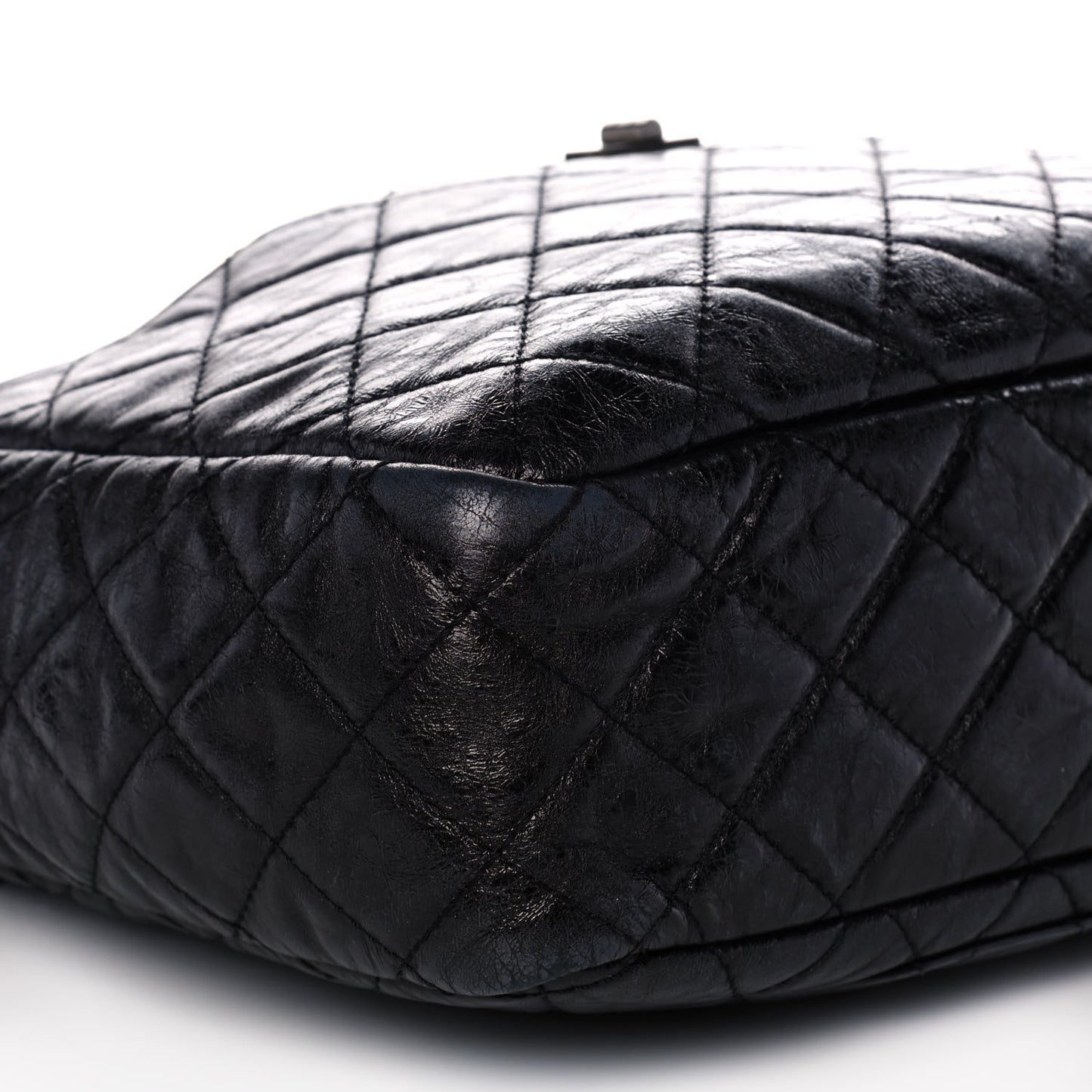 Metallic Aged Calfskin Quilted Large Reissue Camera Case Black
