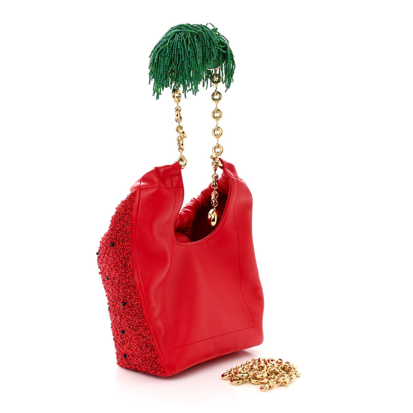 Buttery Nappa Beaded Mini Squeeze Fruit Shoulder Bag Red
