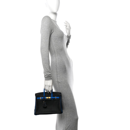 Hermes Taurillon Clemence Horseshoe Birkin 25 Black Bleu Hydra 3 of 14
