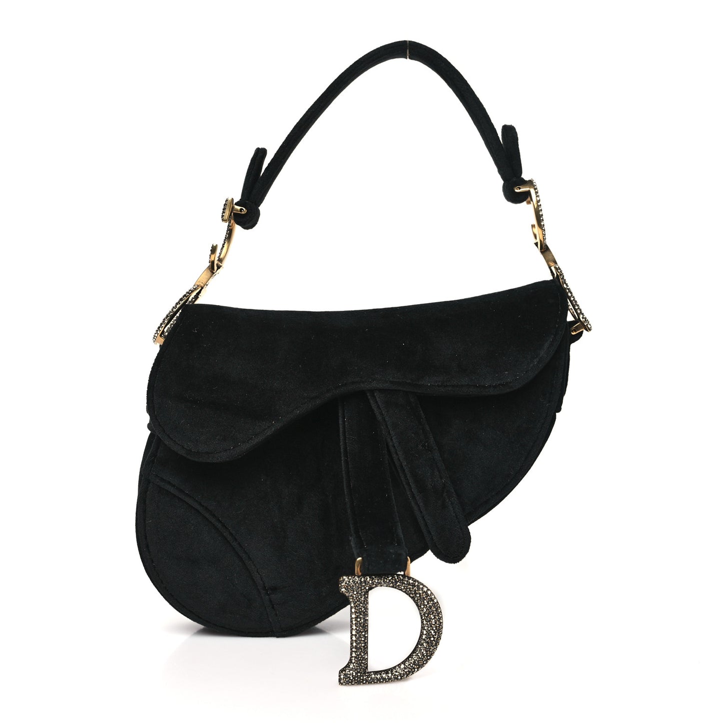 Velvet Crystal Mini Saddle Bag Black