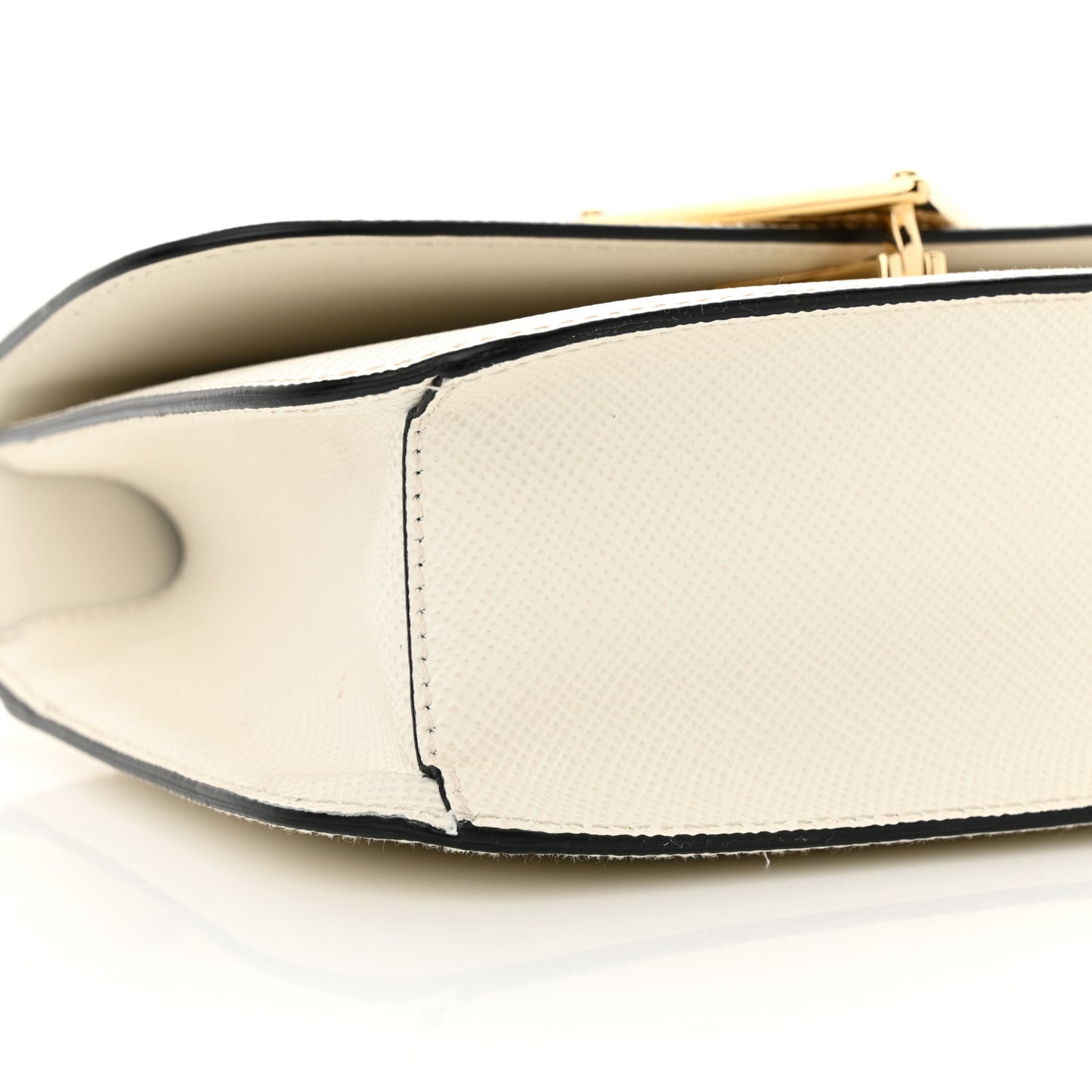 Saffiano Cuir Triangle Embleme Flap Shoulder Bag White