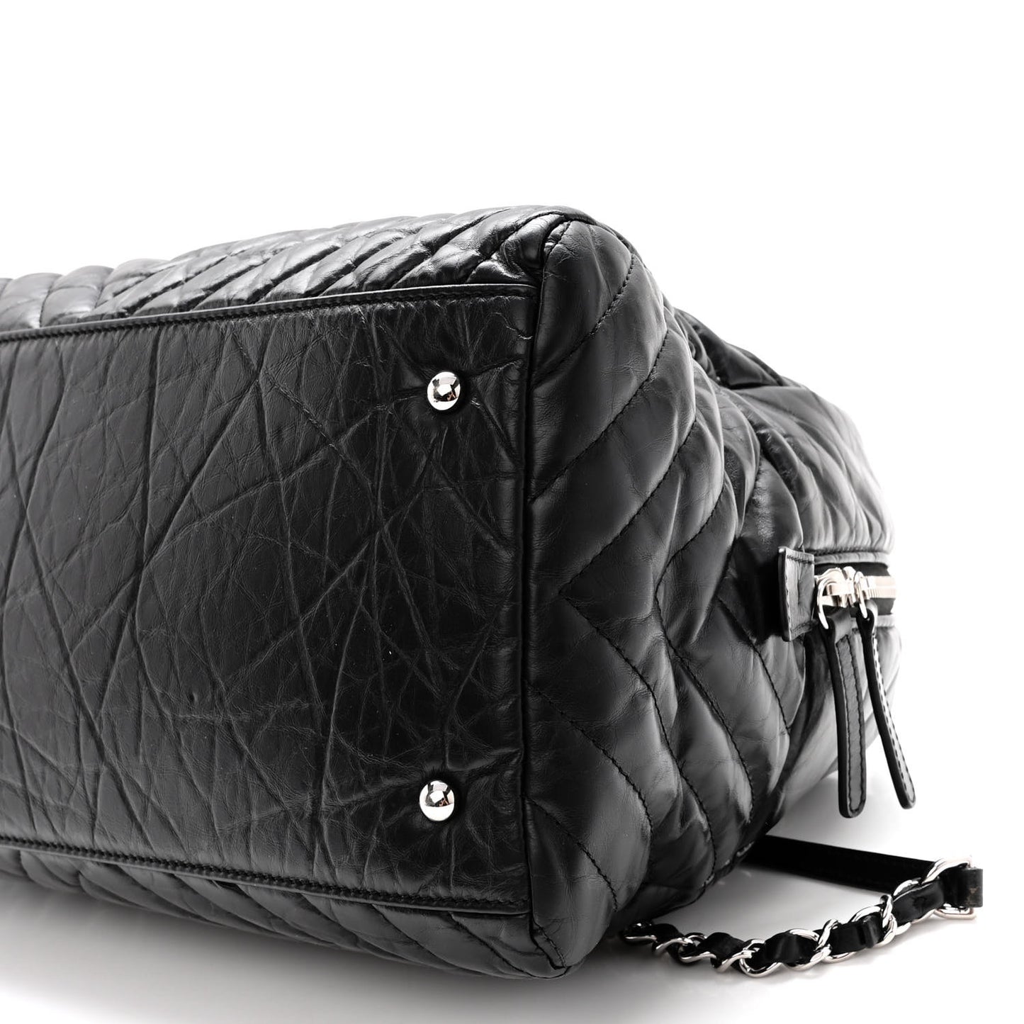 Aged Calfskin Chevron Medium Soft Bowling Bag Black