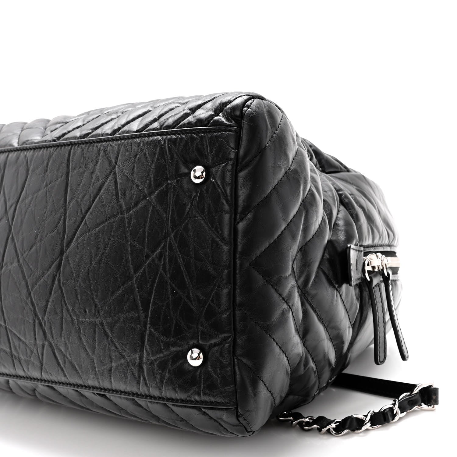 Chanel Aged Calfskin Chevron Medium Soft Bowling Bag Black 10 of 10