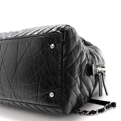 Chanel Aged Calfskin Chevron Medium Soft Bowling Bag Black 10 of 10