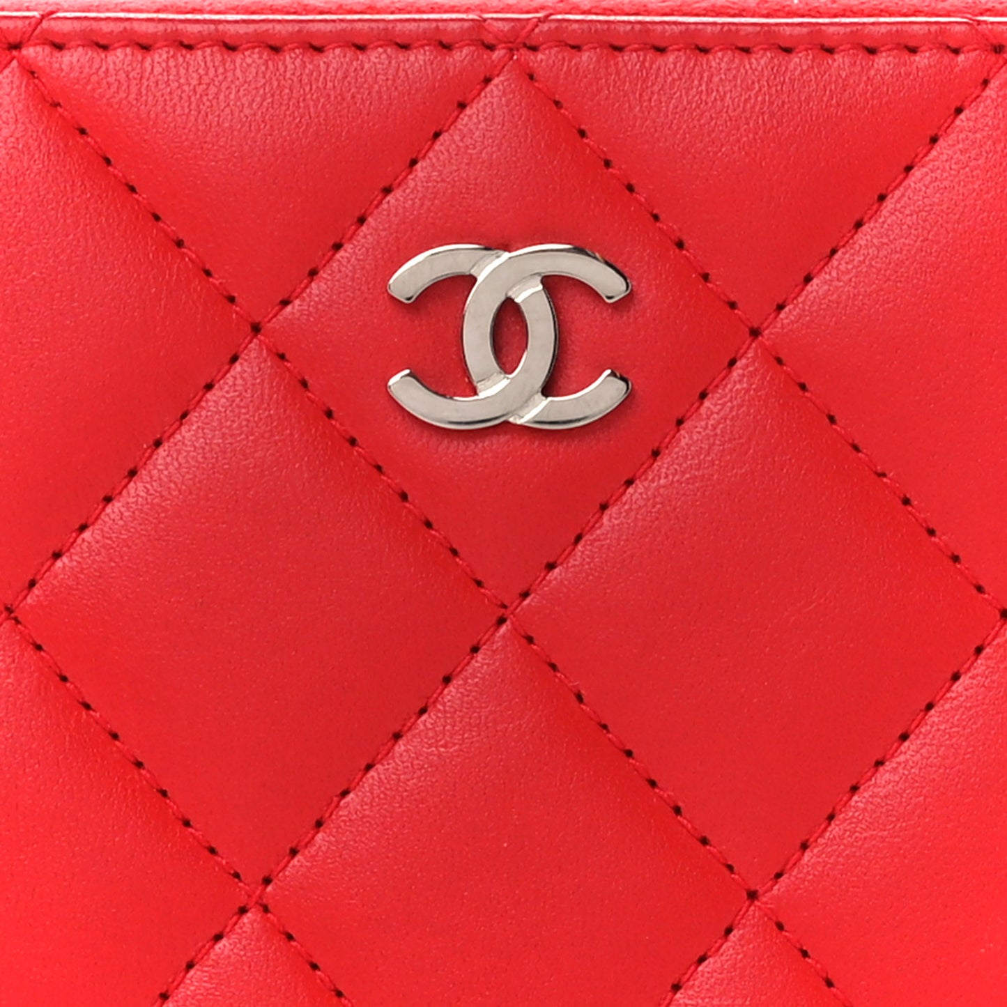 Lambskin Quilted Small Zip Around Wallet Red