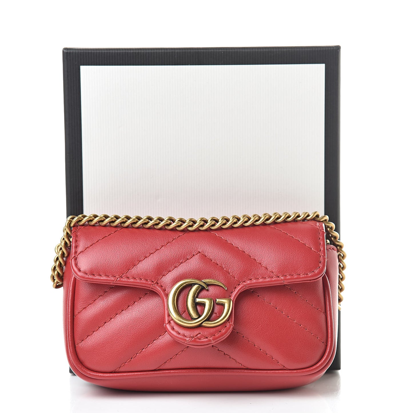 Calfskin Matelasse GG Marmont 2.0 Coin Purse On A Chain Hibiscus Red