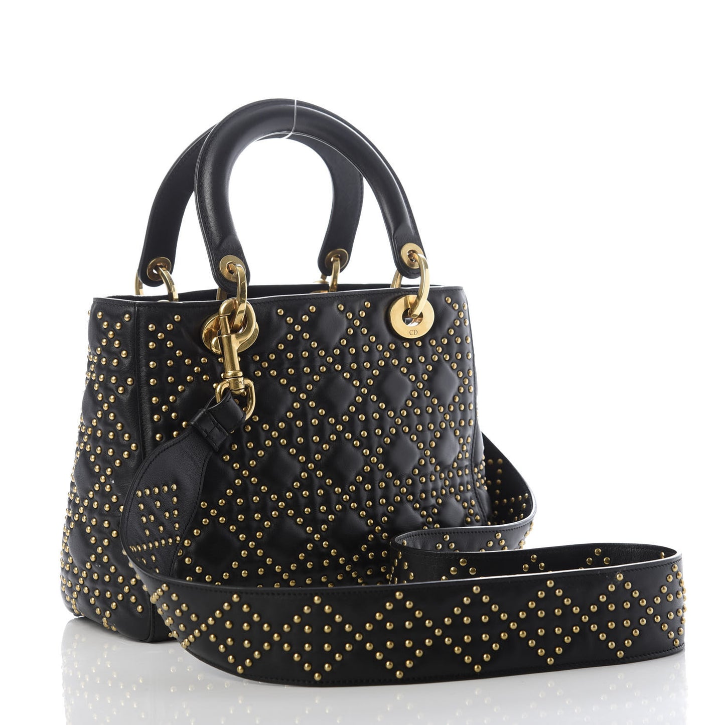Calfskin Cannage Studded Medium Supple Lady Dior Black