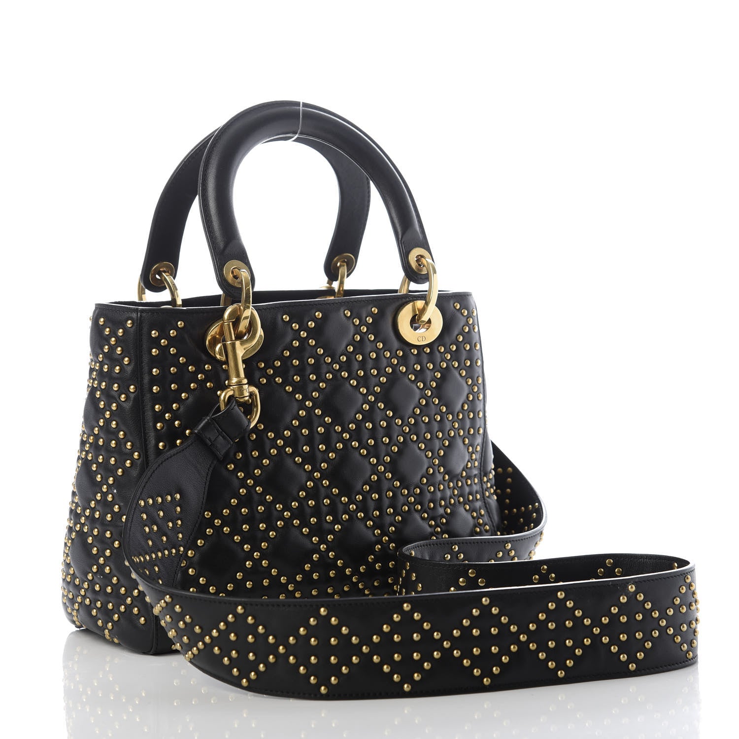 Christian Dior Calfskin Cannage Studded Medium Supple Lady Dior Black 3 of 9