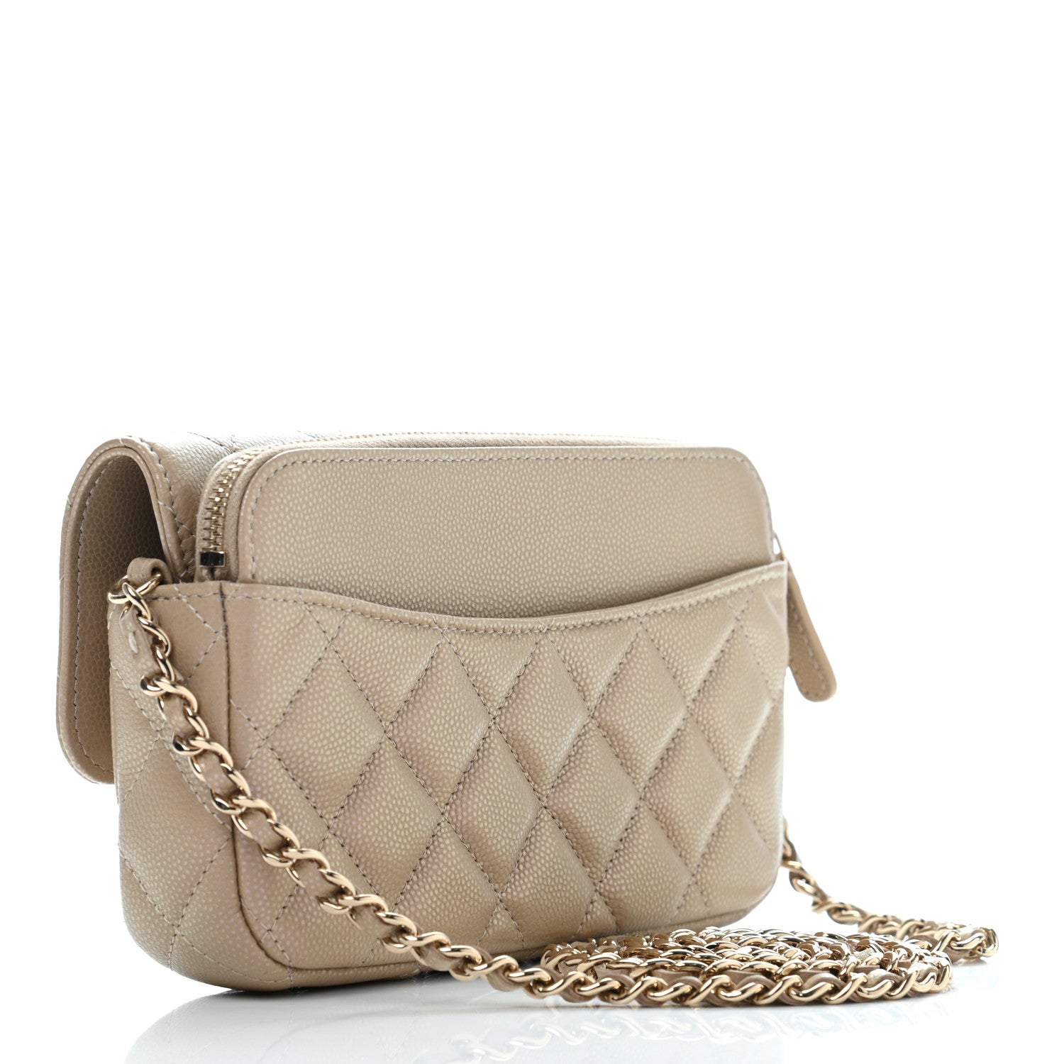 Chanel Iridescent Caviar Quilted Flap Phone Holder With Chain Beige 3 of 10