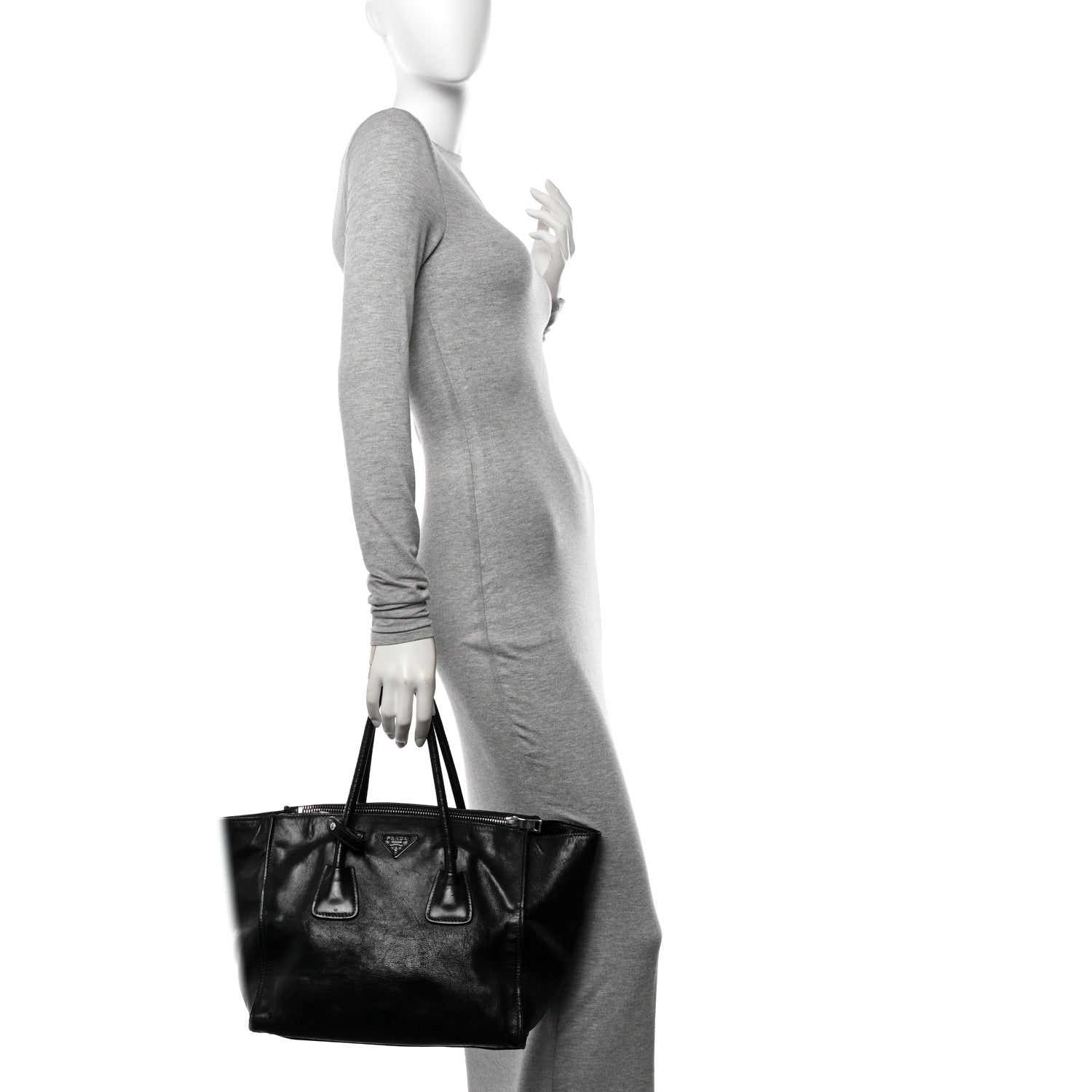 Prada Glace Calf Twin Pocket Tote Black 2 of 16
