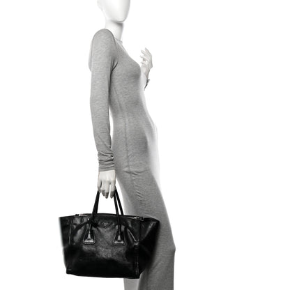 Prada Glace Calf Twin Pocket Tote Black 2 of 16