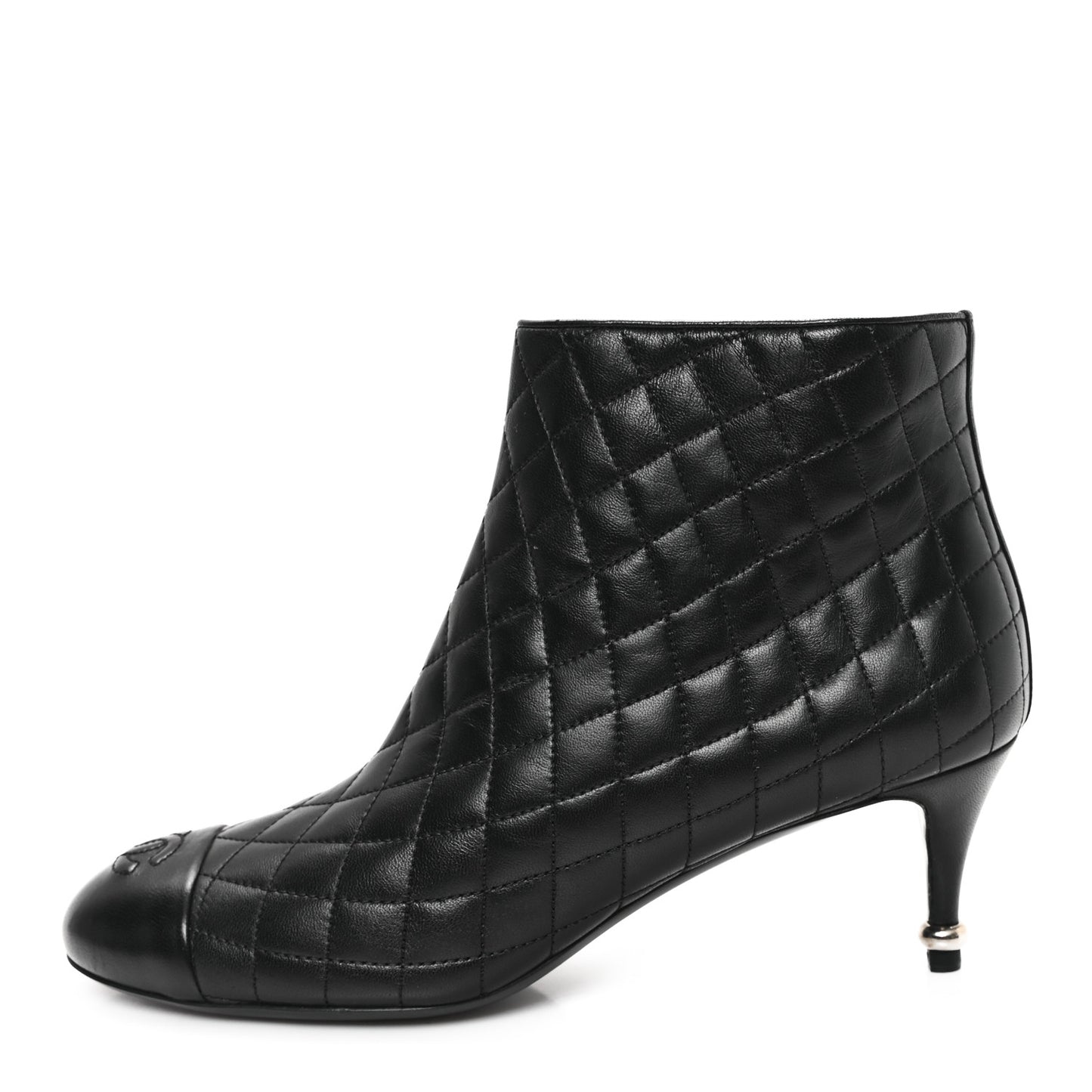 Lambskin Quilted Cap Toe CC Booties 41 Black