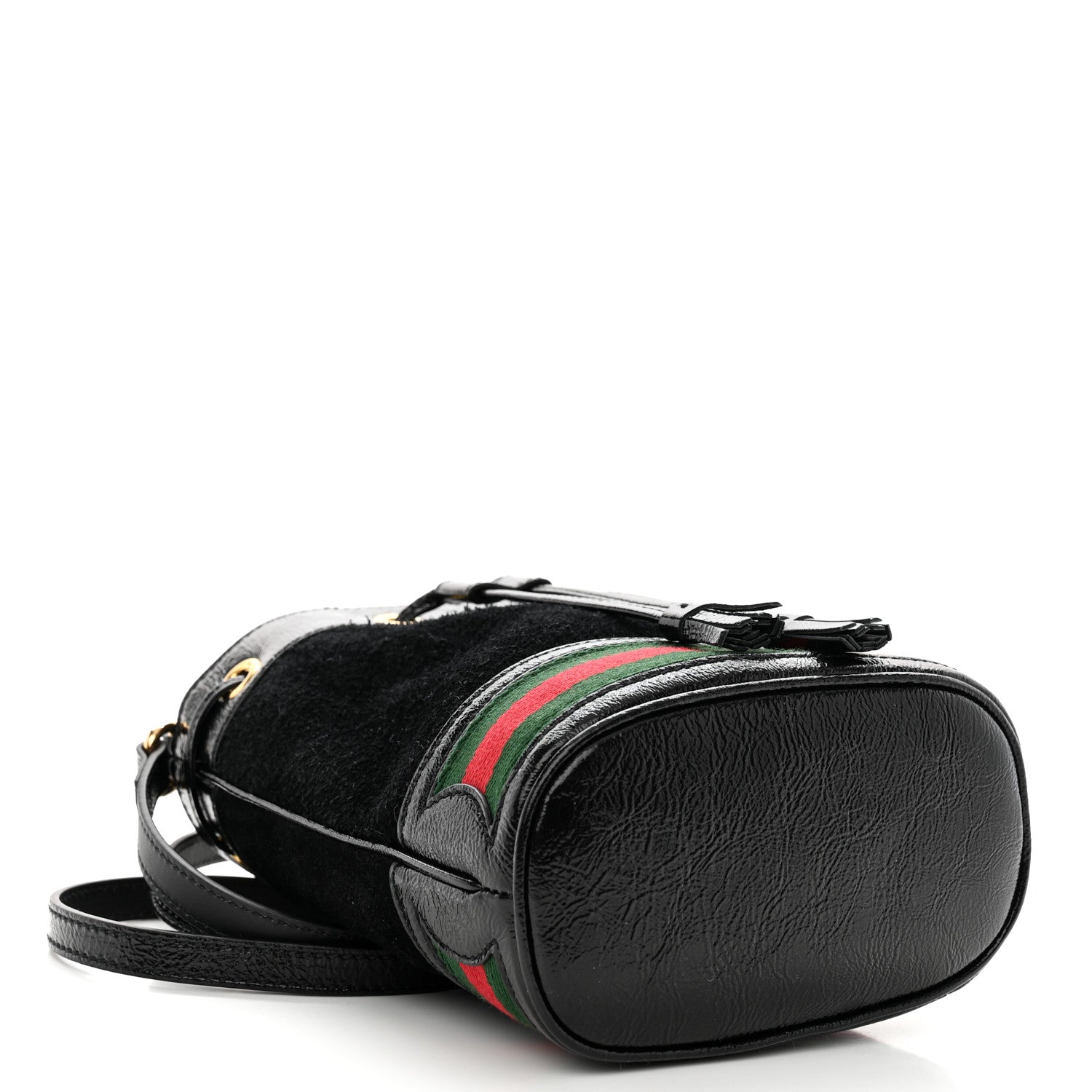 Gucci Suede Patent Web Mini Ophidia Bucket Bag Black 4 of 10