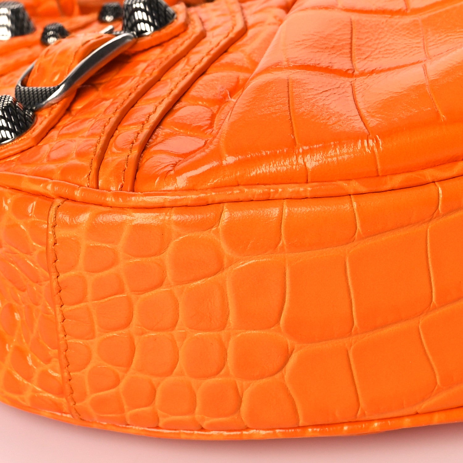 Balenciaga Extra Supple Calfskin Crocodile Embossed Le Cagole Shoulder Bag XS Pop Orange 9 of 11