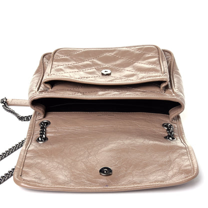 Saint Laurent Crinkled Calfskin Matelasse Monogram Baby Niki Chain Satchel Light Taupe 12 of 13