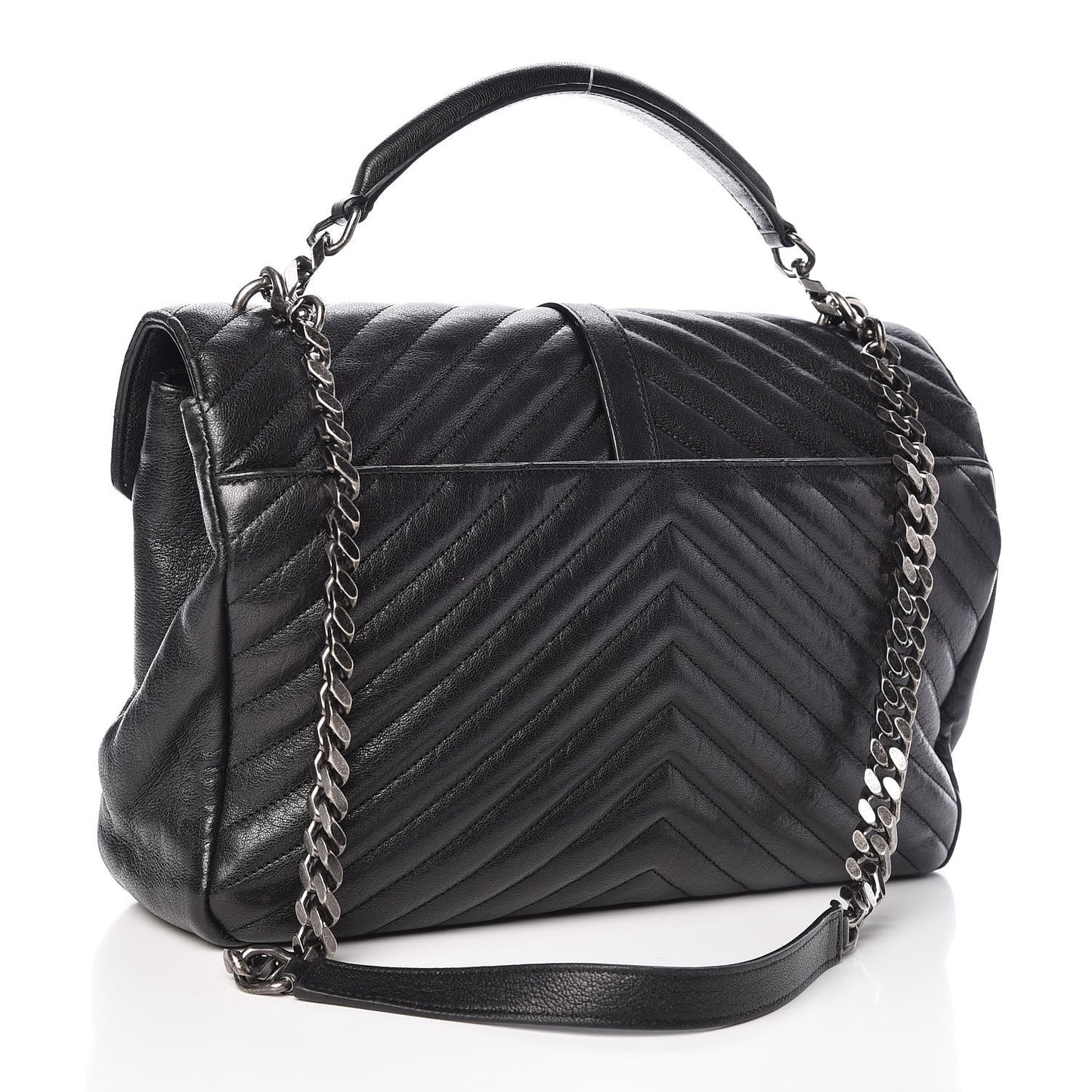Sheepskin Matelasse Chevron Monogram Large College Satchel Black