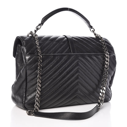 Saint Laurent Sheepskin Matelasse Chevron Monogram Large College Satchel Black 3 of 10