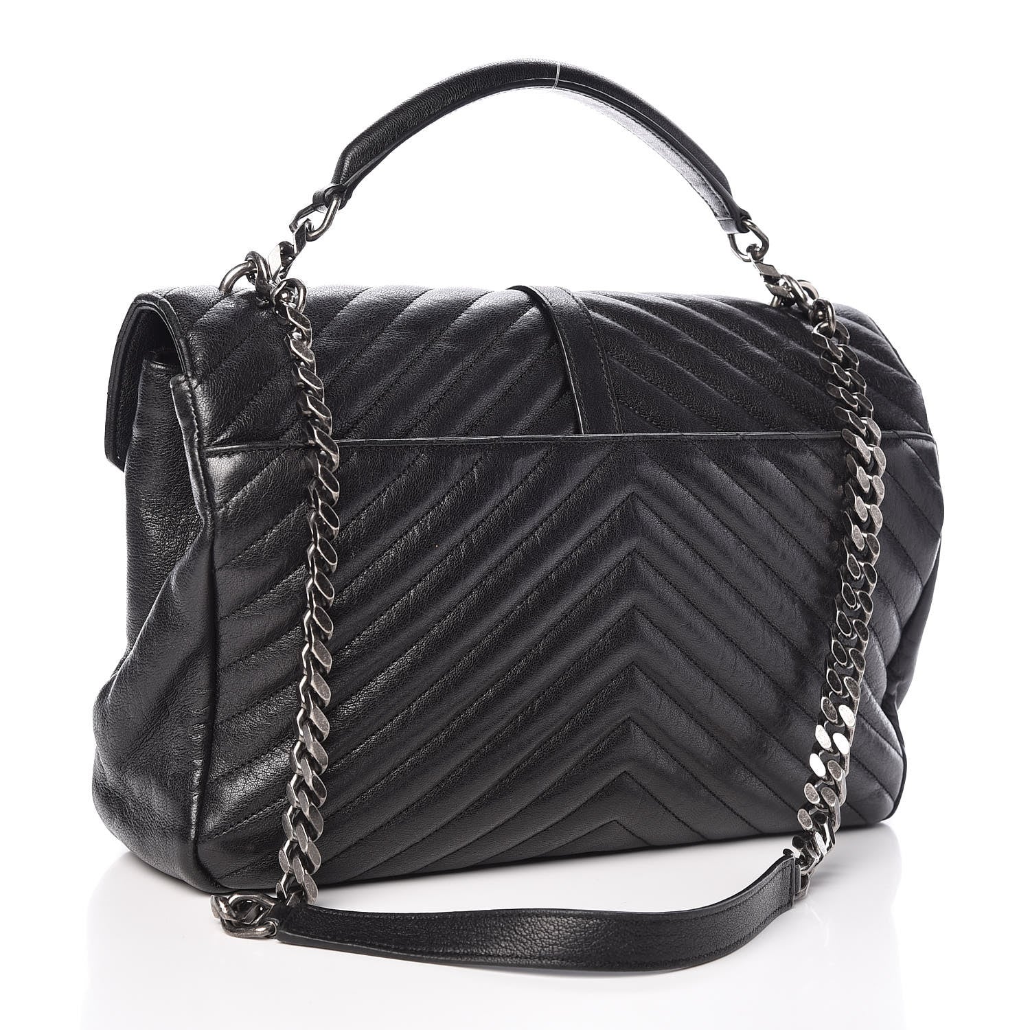 Saint Laurent Sheepskin Matelasse Chevron Monogram Large College Satchel Black 3 of 12