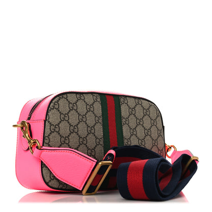 Gucci GG Supreme Monogram Textured Dollar Calfskin Web Ophidia Small Crossbody Bag Beige Ebony Fuchsia 3 of 10