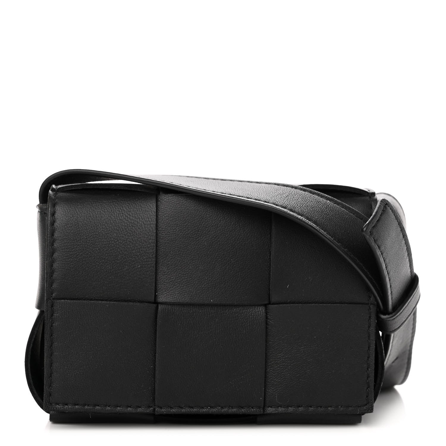 Bottega Veneta Lambskin Maxi Intrecciato Extra Mini Cassette Crossbody Bag Black 1 of 9