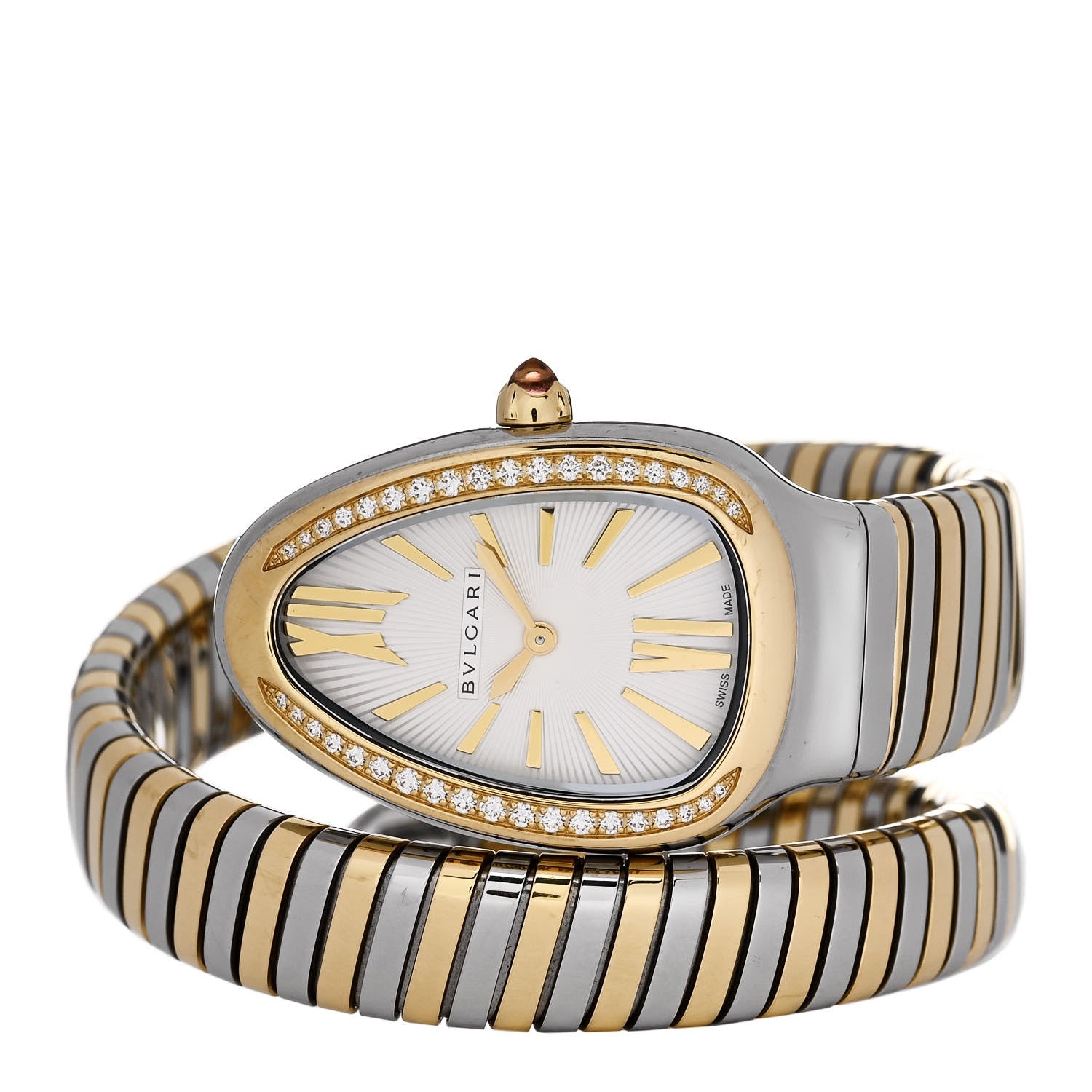 Bulgari Stainless Steel 18K Yellow Gold Diamond Bezel 35mm Serpenti Tubogas Quartz Watch 2 of 5