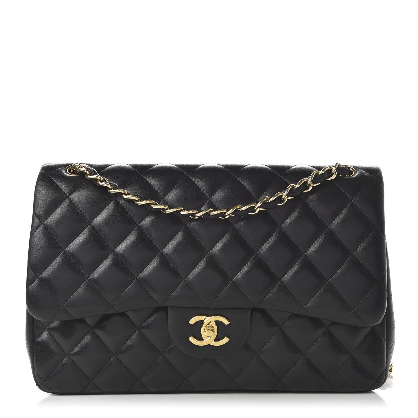 Lambskin Quilted Jumbo Double Flap Black