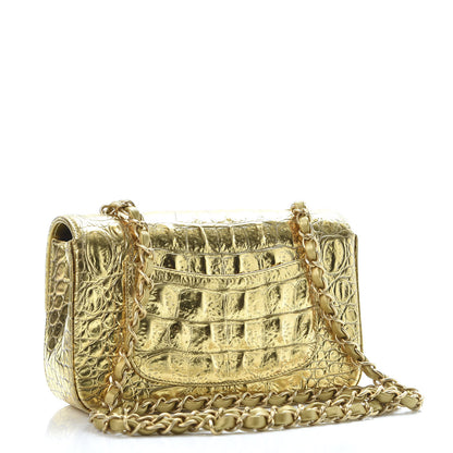 Chanel Metallic Calfskin Crocodile Embossed Cocodile Rectangular Mini Flap Gold 2 of 9