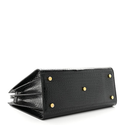 Saint Laurent Calfskin Crocodile Embossed Small Sac de Jour Dusty Black 4 of 11