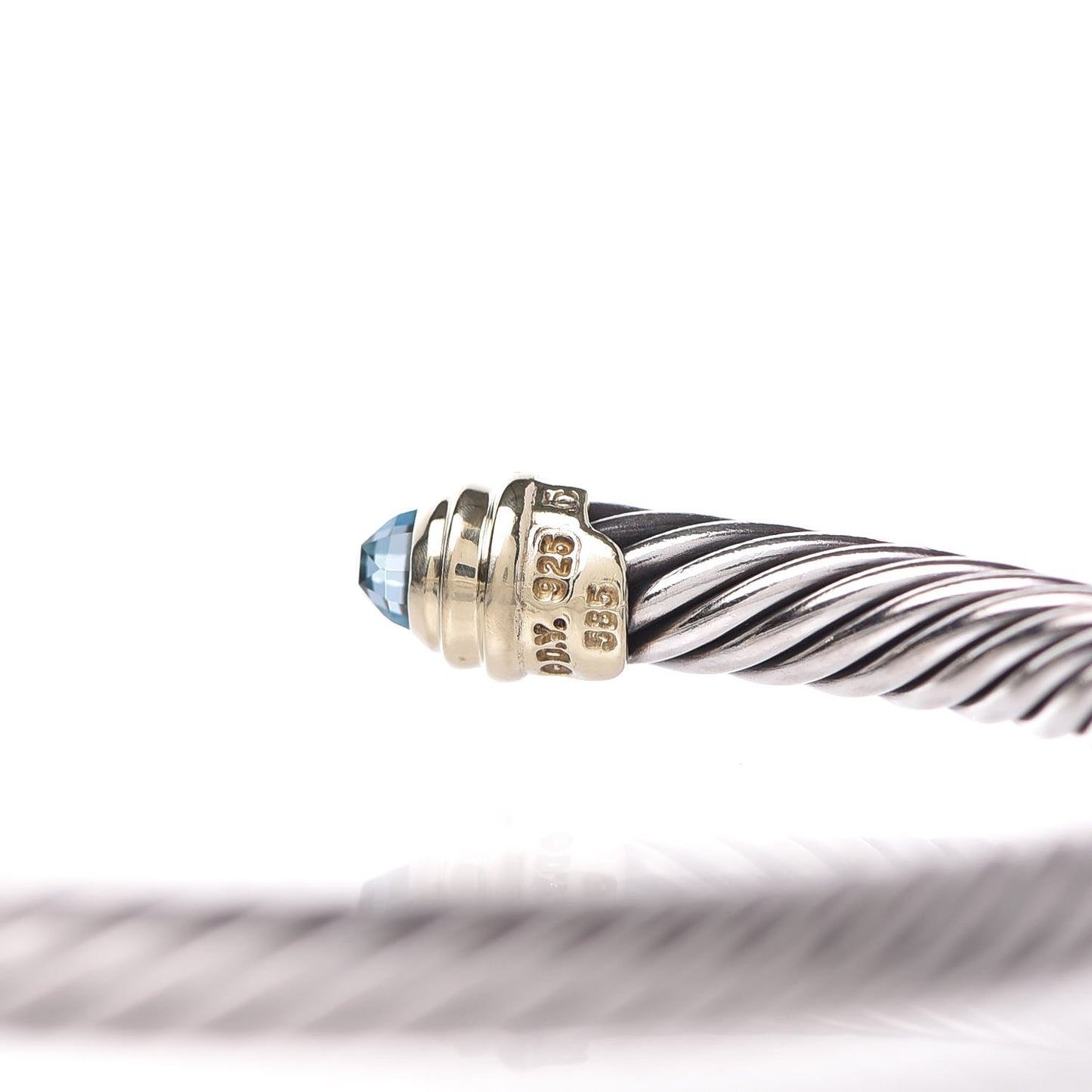 Sterling Silver 14K Yellow Gold Blue Topaz 5mm Cable Classics Petite Color Bracelet