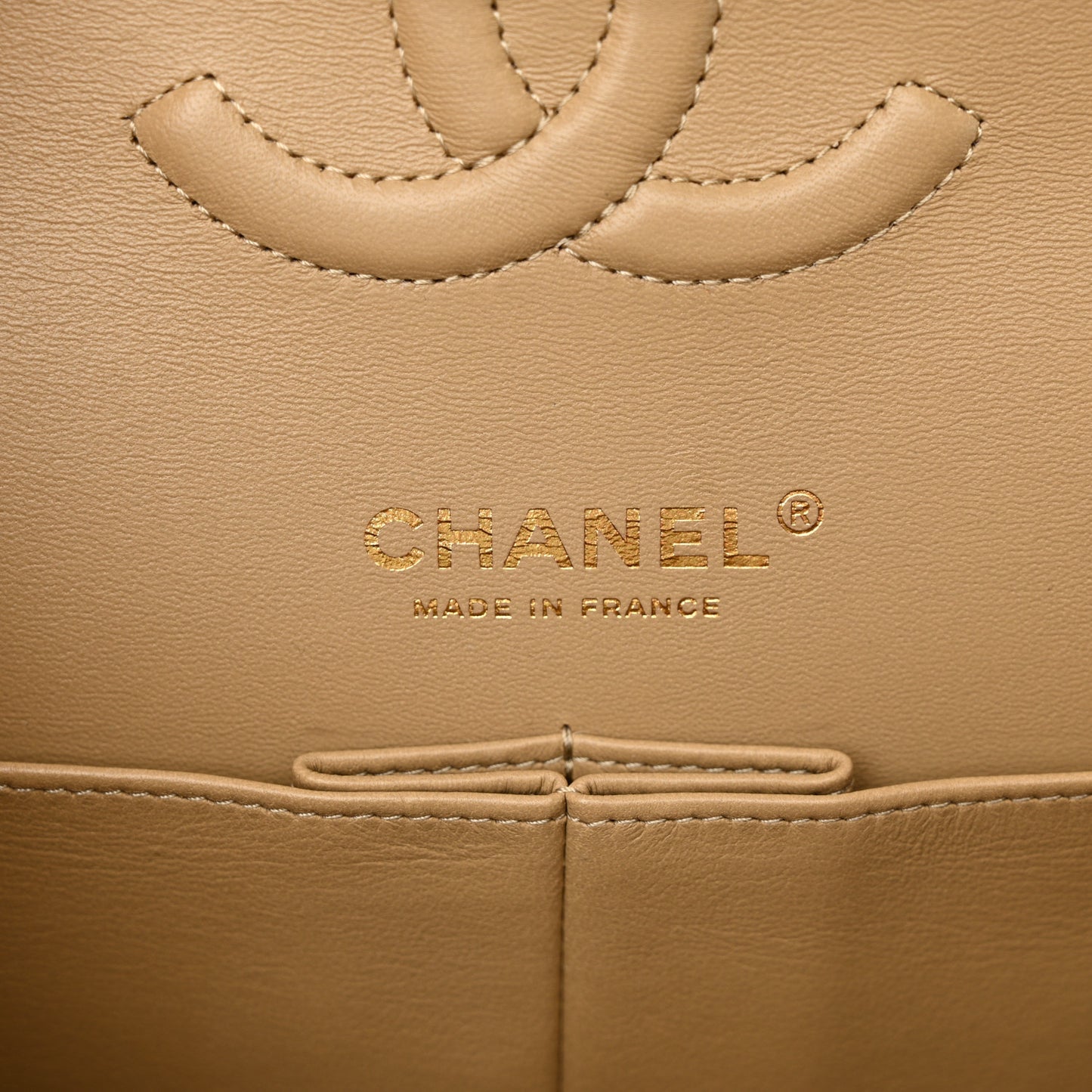 Caviar Quilted Medium Double Flap Dark Beige