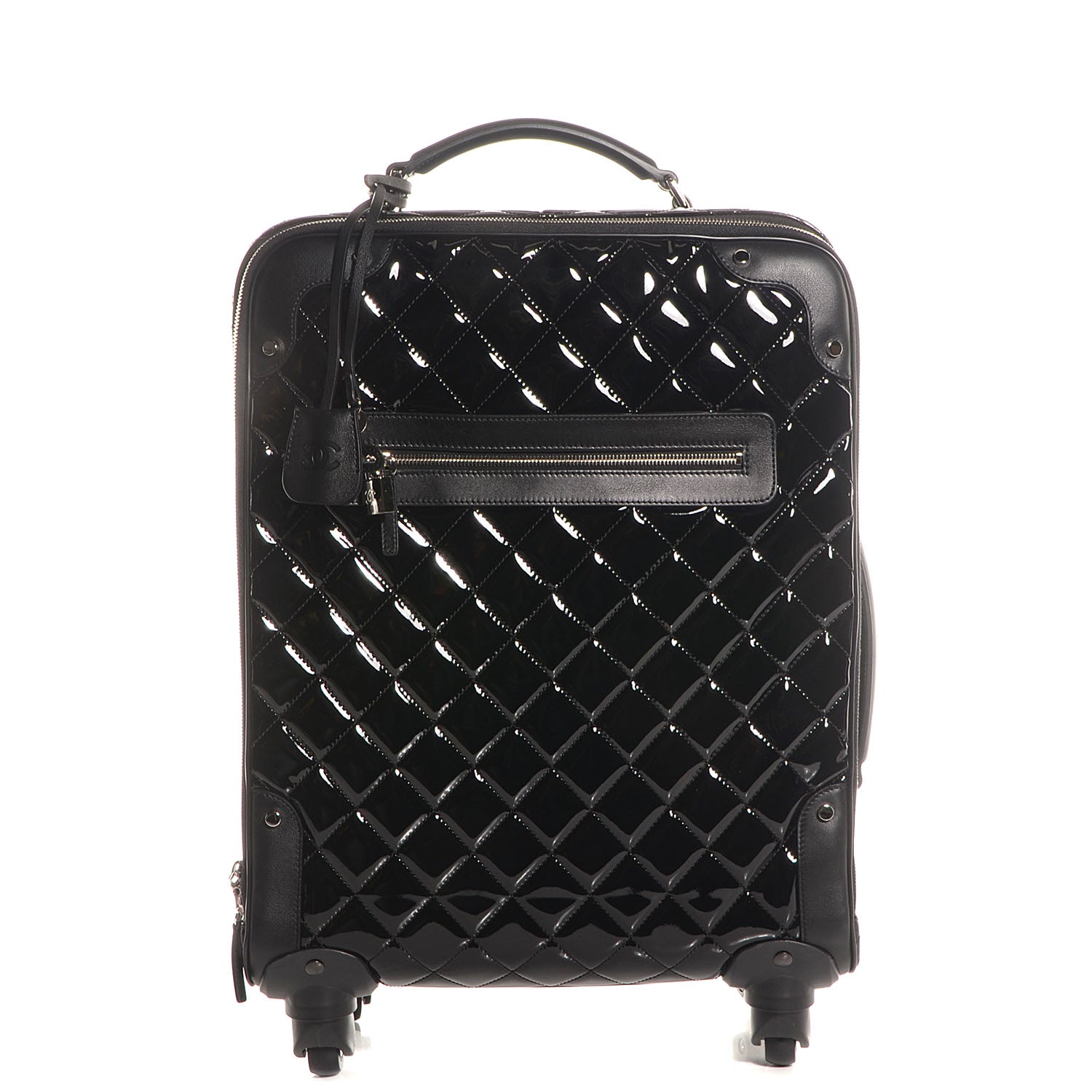 Chanel Vinyl Calfskin Quilted Trolley Rolling Luggage Black 1 of 8