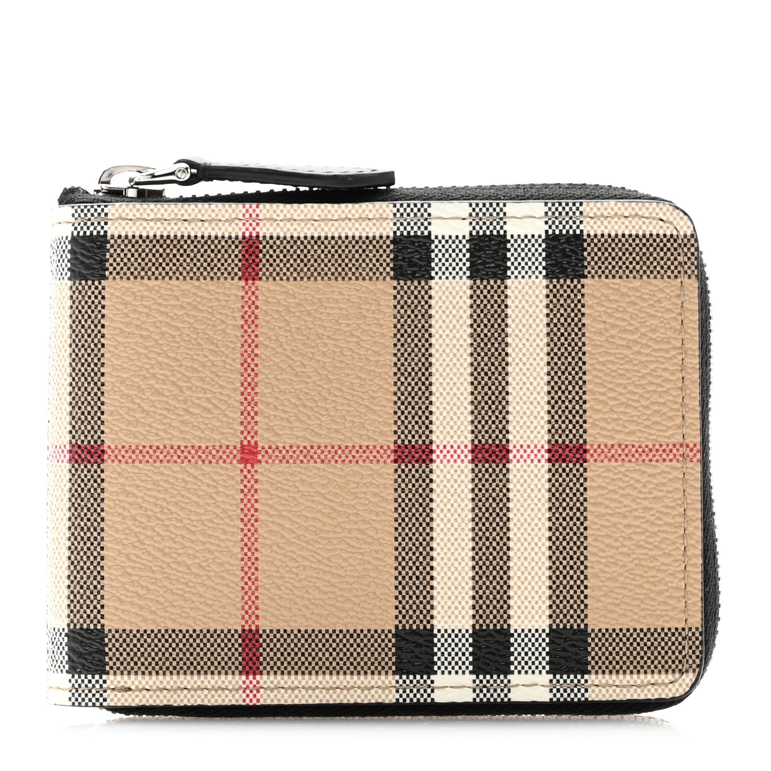 Burberry E-Canvas Vintage Check Mini Zip Around Wallet Birch Brown 1 of 8