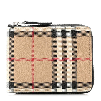 Burberry E-Canvas Vintage Check Mini Zip Around Wallet Birch Brown 1 of 8