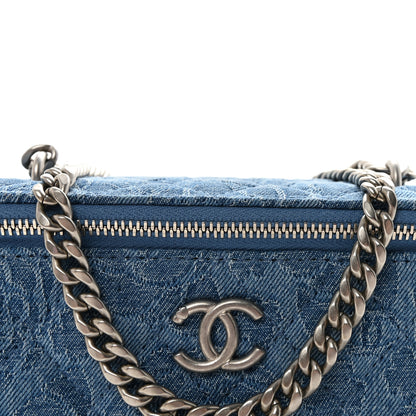 Chanel Denim Quilted Sweetheart Small Vanity Case With Chain Blue 8 of 11