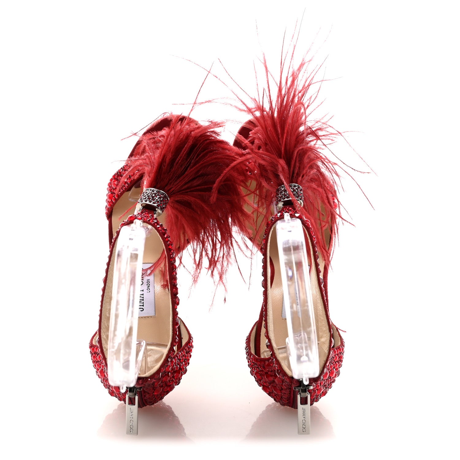 Jimmy Choo Suede Crystal Ostrich Feather Viola 110 Sandals 36 Red 2 of 9